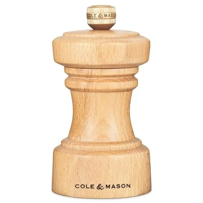 Image of Cole &amp; Mason H233052 Hoxton Natural Beech Pepper Mill, Precision+ Carbon Mechanism, Compact Grinder with Adjustable Grind, Wood, 104mm, Seasoning Lifetime Mechanism Guarantee
