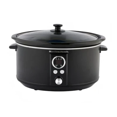 Image of Hamilton Beach 6.5L Digital Oval Slow Cooker, Family Sized, Makes 8+ Portions, 3 Heat Settings, Removable, Dishwasher Safe Ceramic Bowl HBCDE650BLK, Black