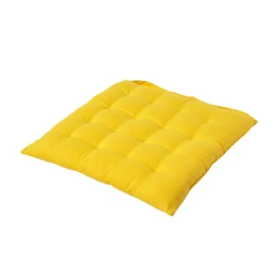 Image of HOMESCAPES Seat Pad Yellow 40 x cm Indoor Garden Dining Chair Cushion with a Button Tie Handle to fix 100% Cotton Well Filled Easy Care Washable At Home