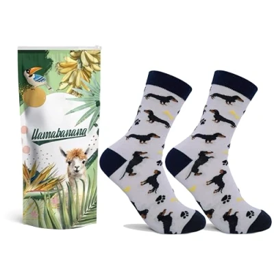 Image of llamabanana® Men&#039;s Luxury Cotton Socks Premium Quality &amp; Colourful Designs (Sausage dog Dachshund)