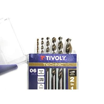 Image of Tivoly 10804470002 Drill Technic 2 in 1 Bois Metal Stamped Box, Gray, Bronze, Set of 6