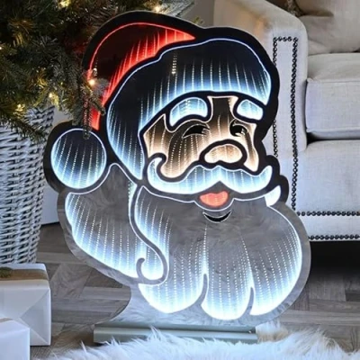 Image of Festive 60cm Infinity Light Up Christmas Santa Face Decoration, Red and White
