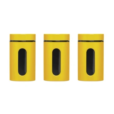 Image of Premier Housewares Storage Biscuit Tin For Jar And Cookie Jars Biscuits Yellow Set of 3 Canisters Sets The Kitchen 18 x 10 cm