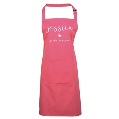 Image of Edward Sinclair Fuchsia Apron Personalised Queen of Baking Design 2 with White Print