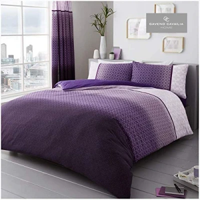 Image of GC GAVENO CAVAILIA Printed Duvet Cover Sets, Reversible Bedding Bed Set, Polycotton Quilt Covers, Blake Purple, Double