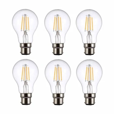 Image of TEKLED® A60 Filament Vintage LED Bulbs B22 Bayonet Cap Energy Saving 4W Light Bulb 40W Equivalent NONDIMMABLE Clear 2700K 470LM 6 Pack Warm White