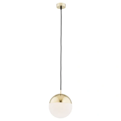 Image of Livia 20cm Globe Pendant Ceiling Light Opal Matt, Brass Steel IP44