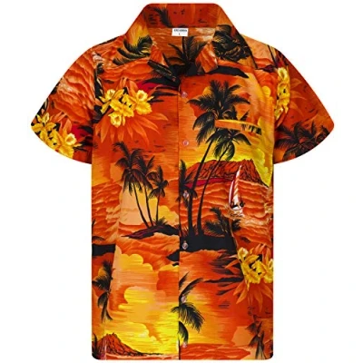 Image of King Kameha Men&#039;s Surf Shirt Short Sleeve Casual Button Down Hawaii Vacation, Surf, Orange, S