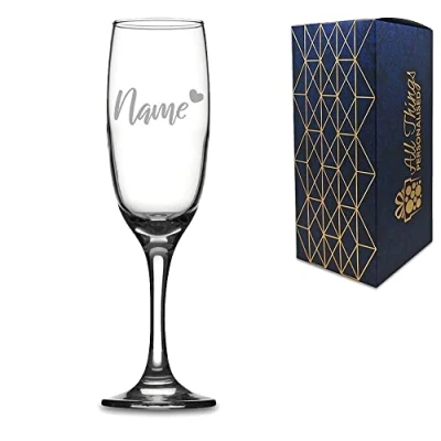 Image of Personalised Engraved Champagne Flute with Name and Heart Design, Gift Boxed, Personalise Any