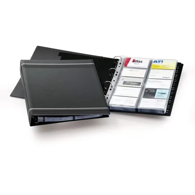 Image of Durable VISIFIX A4 Business Card Album in Charcoal Ring Binder Folder for Cards or Collectable Holds Up To 400 Format 90 x 57mm