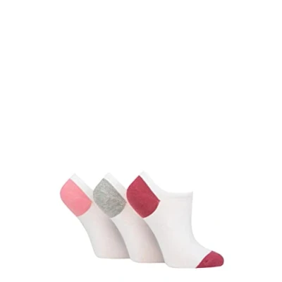 Image of Women&#039;s 3 Pair Pringle Plain and Patterned Cotton Trainer Socks White / Pink Grey Heel &amp; Toe 4 8 Ladies