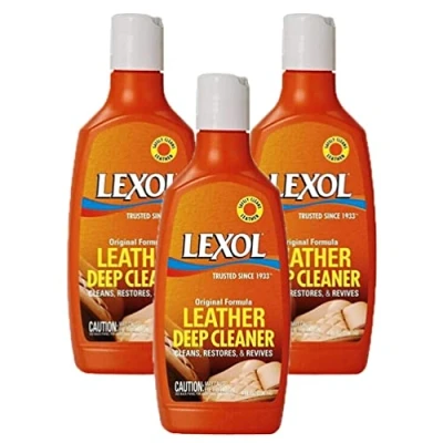 Image of 3 x Lexol Deep Leather Cleaner Professional Cleaning Solution Cleans, Restores &amp; Revives Clothing, Automotive Interior, Furniture, Upholstery, Luggage, Shoes More 236ml