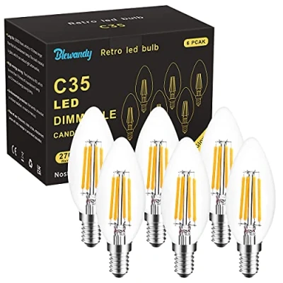 Image of Blewandy E14 Led Light Bulb Dimmable, 4W Small Edison Screw Bulbs 40W Equivalent, Warm White 2700K SES Candle Bulb, 400lm, Filament Pack of 6