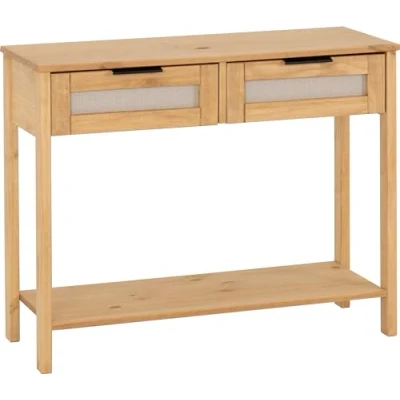 Image of Seconique Console Table, Engineered Wood, Distressed Wax Pine/Rattan Effect, W 900mm x D 350mm H 725mm