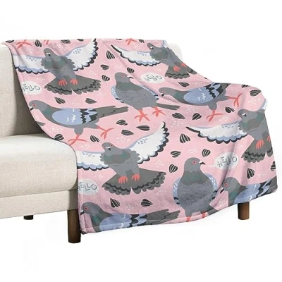 Image of Homeoanimal Pigeon Print Throw Blanket 130 x 150 cm, Lightweight Flannel Blanket, Cozy Microfiber Blankets for Couch Sofa Bedroom Decorative