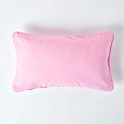 Image of HOMESCAPES 100% Cotton Plain Pink Cushion Cover 30 x 50 cm Rectangular 12 20 Inches Soft Baby Sofa Pillow Washable