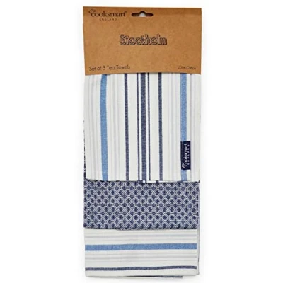 Image of Cooksmart British Designed Pack of 3 Tea Towels Luxury for Kitchen Modern Towel Set