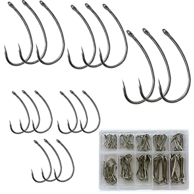 Image of 100 FISHING HOOKS BARBED EYED COARSE CARP TACKLE ASSORTED SIZES