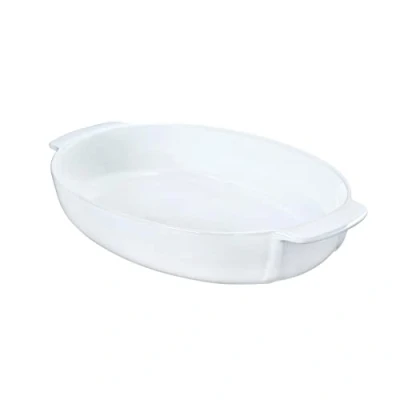 Image of Pyrex Square Stoneware Dish 24 x cm Red Curves, Ceramic, White, 35x23cm