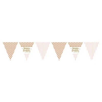 Image of Pink Chic Happy Birthday Metallic Print Flag Bunting
