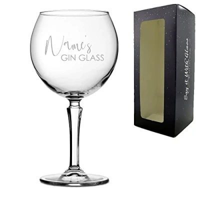 Image of Personalised Engraved Hudson Gin Balloon with Name&#039;s Glass Design, Gift Boxed, Personalise Any Name