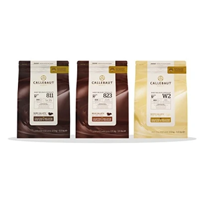 Image of Callebaut 3 x 2.5kg Bundle Finest Belgian Dark, Milk &amp; White Chocolate Couverture (Callets)