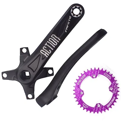 Image of LHHL 104BCD 32T 34T 36T 38T Mountain Bike Hollow Integrated 170/172.5/175mm Crankset Aluminum Alloy MTB Crank Set Round Narrow Wide Chainring (Color : Purple 175mm, Size 32T)