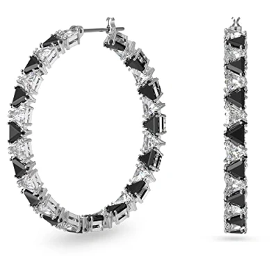 Image of Swarovski Hoop Earrings, White and Black Triangle Cut Crystals in a Rhodium Plated Setting, from the Ortyx Collection