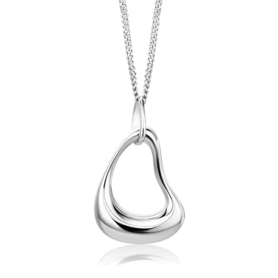 Image of Miore Women&#039;s 925 Real Sterling Silver Unique Angled Open Teardrop Pendant Necklace 45cm Long Curb Chain Spring RingClasps