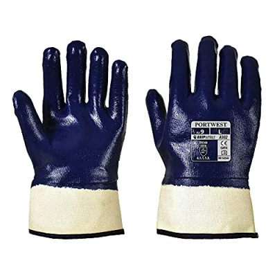 Image of Portwest Fully Dipped Nitrile Safety Cuff Navy Large