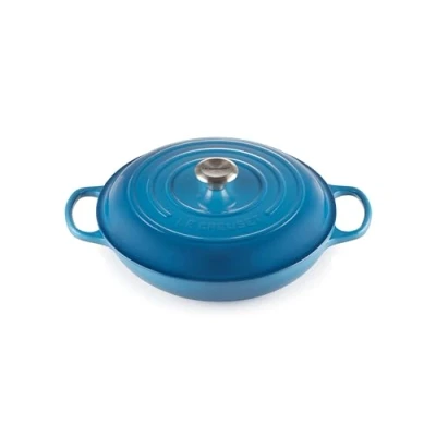 Image of Le Creuset Signature Enamelled Cast Iron Shallow Casserole Dish With Lid, 30 cm, 3.2 Litres, Marseille Blue, 211803020