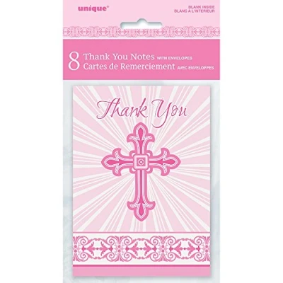 Image of Unique Party 43795 Radiant Cross Pink Religious Thank You Cards, Pack of 8