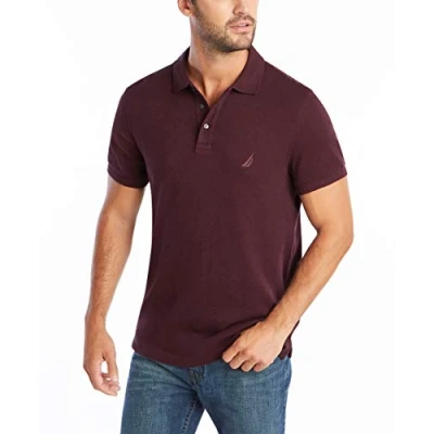 Image of Nautica Men&#039;s Slim Fit Short Sleeve Solid Soft Cotton Polo Shirt, Shipwreck Burgundy Heather, Large