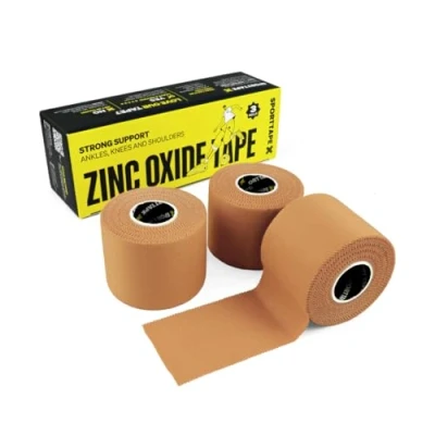 Image of 3 Rolls SPORTTAPE Tan Zinc Oxide Tape 5cm x 10m High Strength Athletic Tape, Blister Prevention Sports Strapping &amp; Shoulder for Rugby, Gym, Weightlifting