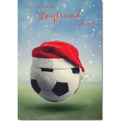 Image of doodlecards Boyfriend Christmas Card Santa Hat Football Blue Large A4 Size for with Plain Envelope