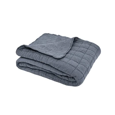 Image of Sleepdown Quilted Waffle Throw Over Sofa Bed Super Soft Warm Cosy Luxury Blanket Bedspread Denim Blue 200cm x 150cm,5056242894322