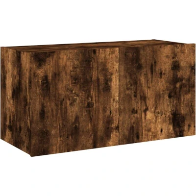 Image of vidaXL TV Wall Cabinet with LED Lights Smoked Oak 80x35x41 cm