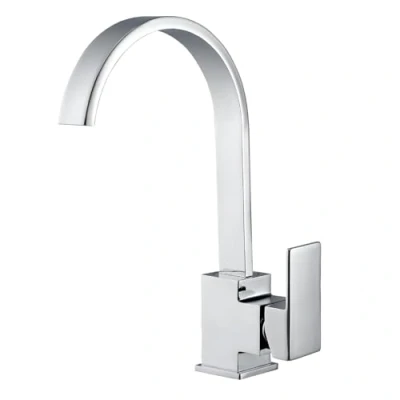 Image of Hapilife Kitchen Sink Taps Mixer Solid Brass Chrome Finish, Modern Square Flat Spout 360 Degree Swivel Waterfall Effect Monobloc Faucet Tap Single Lever, with Flexible Hoses UK Standard Fittings