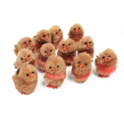 Image of Bright Ideas Mini Fluffy Christmas Robins. PK12 4.5cm Brown and Red Perfect for Crafting, Kids Adult decorative Crafting Projects. BI8500.