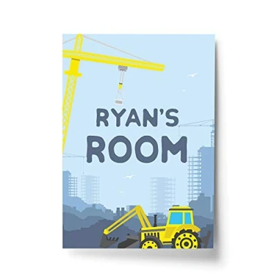 Image of RED OCEAN Boys Bedroom FRAMED Wall Art PERSONALISED Sign Truck Print Nursery Decor Keepsake (A4 Only Room Digger)