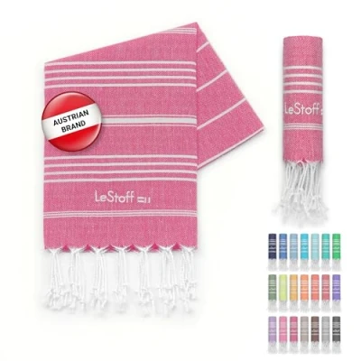 Image of LeStoff Premium Hammam Towel 100% Organic Cotton Pre washed Sustainable Absorbent &amp; Quick drying Beach, Bath, Shower, Yoga, Spa Travel (50 x 100 cm, Fuchsia)