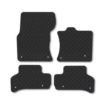 Image of Rubber Car Mats Compatible with Jaguar Xe (2015 ) Tailored Fit Floor Set Accessory Black Custom 4 Pieces Clips Anti Slip Backing, Heavy Duty &amp; Waterproof