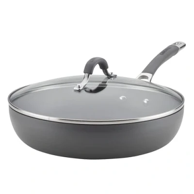Image of Circulon Radiance Deep Hard Anodized Nonstick Frying Pan/Skillet with Lid 12 Inch, Gray