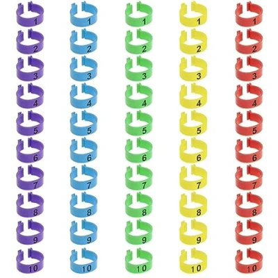 Image of BOBOZHONG Chicken Leg Rings,50PCS Numbered Clip on Rings Multiple Colour Identification Bands Foot Round Tag Clips for Chick Duck Pigeon Goose(16mm)