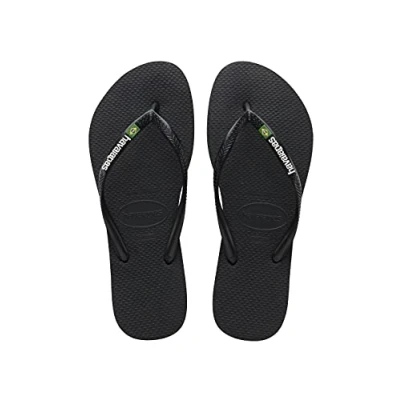 Image of Havaianas Women Slim Brasil Logo, Black, 7.5/8