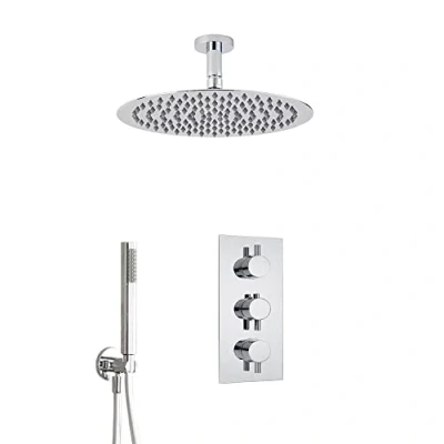 Image of Milano Mirage Modern Thermostatic Mixer Valve Ceiling Mounted Hand Shower Head Chrome