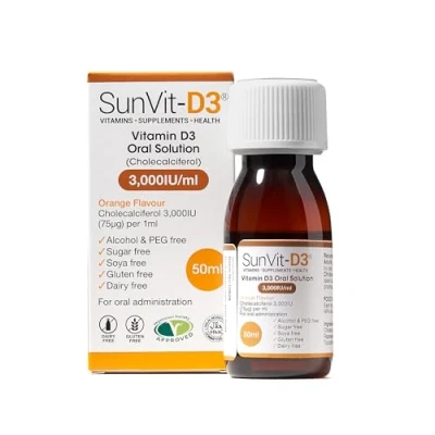 Image of SunVit D3 Vitamin 3000IU Oral Solution D for Kids Cholecalciferol Drops Baby Supports Bone, Teeth, Muscle &amp; Immune System (50ml Orange Flavor)