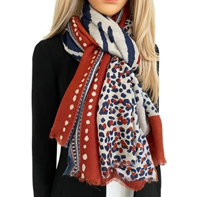 Image of The Accessory Co. Ladies Large Leopard Print Scarf for Women, Animal Scarves, Long Neck Scarf, Designer Shawl Wrap Tiger Zebra, Mustard Yellow Green Pink (Rust)