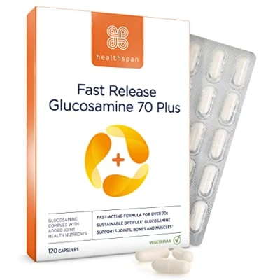 Image of Healthspan Fast Release Glucosamine 70 Plus 120 Capsules with Vitamin C &amp; D3 Easy to Digest Calcium Ginger Vegetarian
