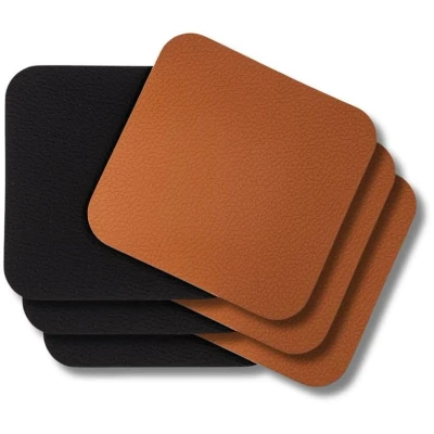 Image of Cookinglife Coasters Vegan leather Black / Cognac double sided 10 x cm 6 pieces